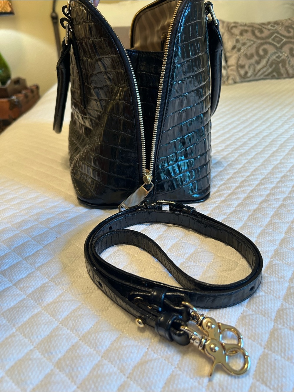 Brahmin Vivian Satchel in Black Embossed Leather - Picture 12 of 15